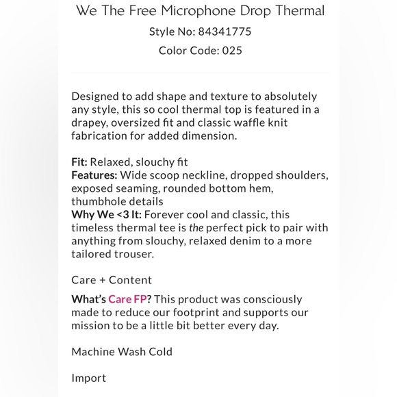 FREE PEOPLE WE THE FREE MICROPHONE DROP THERMAL TOP SIZE LARGE NWOT - Picture 5 of 5